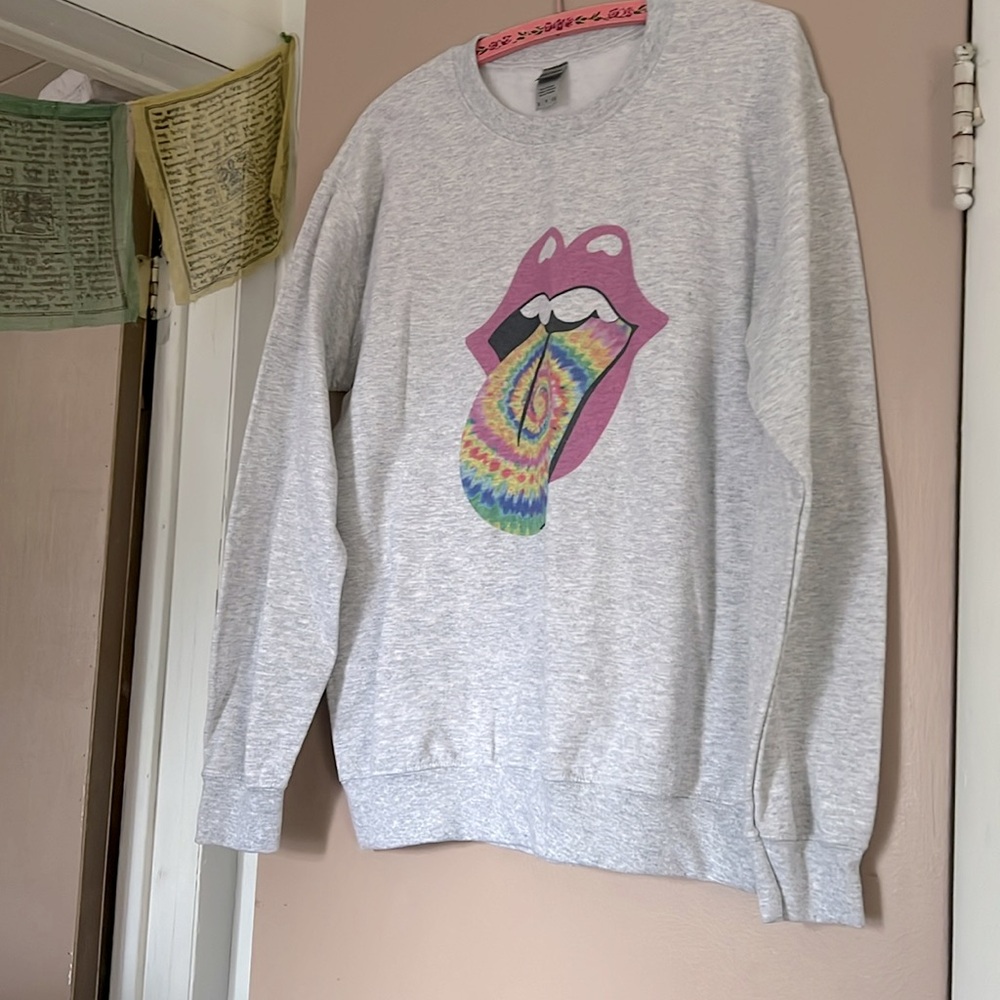 Vintage the Rolling Stones Crew Sweatshirt mouth lips tie dye Unisex size Small
